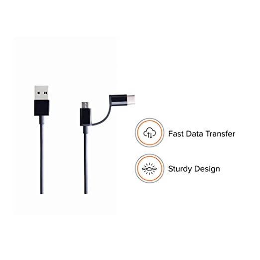 Mi 2-in-1 USB Cable 100cm Black|Multipurpose Cable which Supports Both Type C & Type B/Micro USB Devices|480Mbps Speed|Compatible with All mobiles & Accessories Mi 2-in-1 USB Cable 100cm Black|Multipurpose Cable which Supports Both Type C & Type B/Micro USB Devices|480Mbps Speed|Compatible with All mobiles & Accessories